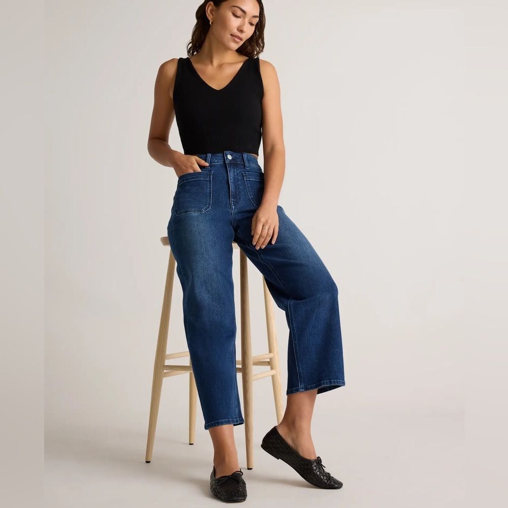 Quince Bella Stretch Patch Pocket Wide Leg Crop Jeans Women’s 30 Midnight Blue - Picture 11 of 12